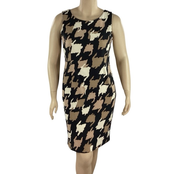 Jones Studio Sleeveless Sheath Dress Abstract Print Black Tan 12 - Picture 1 of 7